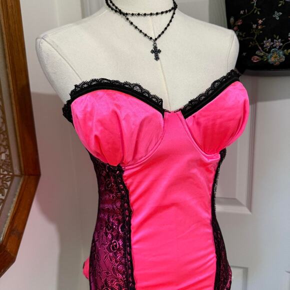 Wet Seal Native Intimates Hot Pink & Black Lace Strapless Bustier Top 36B - Picture 2 of 8